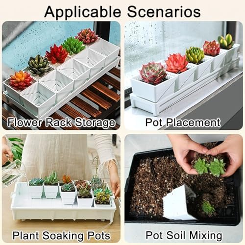 Plastic Plant Drip Tray with Water Storage Plug - Thickened Multi-Functional Pot Water Collector for Indoor/Outdoor Use (White, 43x10x3cm/17x4x1.2in)