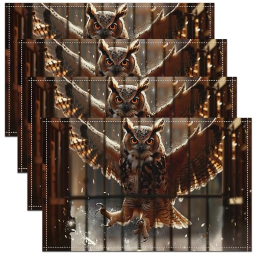 Hibou Animaux Tapis de Table Oiseaux Résistant À La Chaleur Sets de Table Enfants 3D Impression Animauxe Sets de Table Hibou dans La Cage Imperméable Tapis...