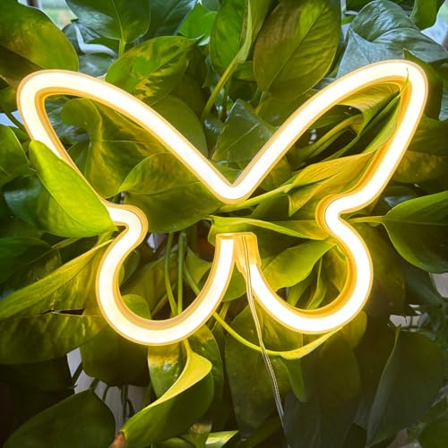 Image of 2 Pcs Butterfly Neon Signs,USB or 3-AA Battery Powered Neon Light or Party, Birthday, Wedding, Bedroom Wall Bar, Bedroom, Indoor
