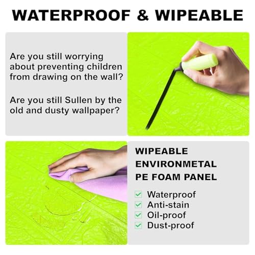 Image of TEKCOOL Self-Adhesive Waterproof PE Foam 3D Wall Panels Wallpaper Sticker for Bathroom, Living Room, and Home Decoration (70 x 77cm, Appx. 5.8Sq Feet)-25 Piece-Green'