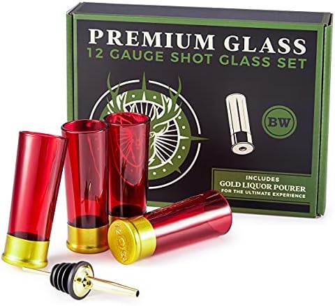 BarrelWare Premium Glass | 12 Gauge Shot Glasses, Bullet Shot Glass, Bullet Glass, Groomsmen Shot Glasses | Shot Glass Set, Shotgun Shell Shot Glasses, Bullet Shot Glasses for Men, Bullet Shot Glasses
