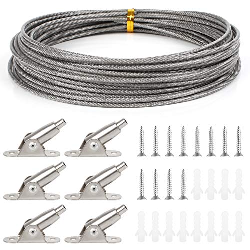Huayue Câble En Acier Inoxydable 2mm x 10m Avec Enduite De Pvc, Fil Suspendu De Cadre Fil De Suspension En Acier Inoxydable Avec 6pcs Câbles Métalliques à Code Fixe Et Vis