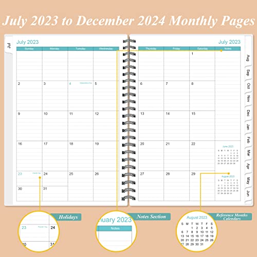 2023-2024 Monthly Planner - July 2023 - December 2024, Two Pages Per Month, 18 Monthly Calendar/Planner With Tabs, Strong Twin-Wire Binding, Inner Pocket, 6.4" X8.5", Rose Leaf #TOP2
