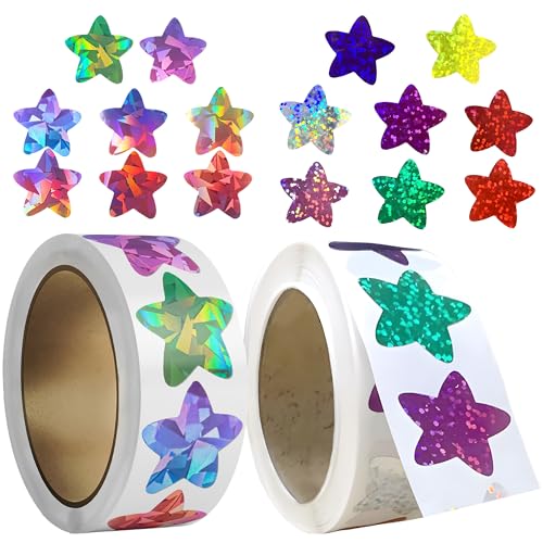 1000Pcs Sparkly Foil Star Stickers, Reward Chart Star Stickers for Kids, Classroom Incentives - 2.5cm Self-Adhesive Glitter Stars for Teachers, Parents, Students & Toddlers