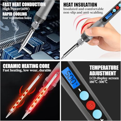 Wood Burning Kit for Adults with Gloves, 113pcs Wood Burning Pen Tool Set with Adjustable Temperature 200~500 °C Switch Pyrography Pen Kit for DIY Embossing Carving Solderin