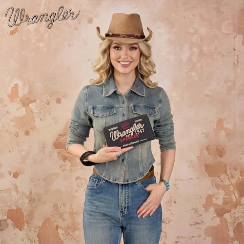 Image of Montana West X Wrangler Wristlet Wallets for Women Classic Retro Wallet Purse Bifold Credit Card Wallets for Women Oversized Logo Clutch Wristlet WG136-W006BK
