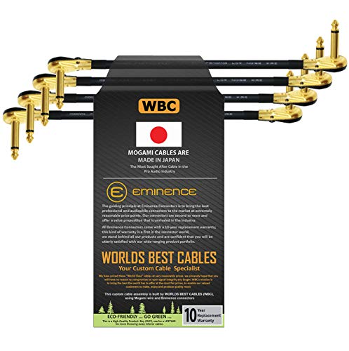 4 Units - 5 Inch - S-Shaped Pedal, Effects, Patch, instrument cable CUSTOM MADE By WORLDS BEST CABLES – made using Mogami 2524 wire and Eminence Gold Plated (6.35mm) R/A Pancake type Connectors 