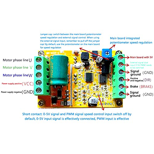 DC 6.5-50V 380W BLDC 3 Phases Brushless Motor Controller Board No Hall Sensor PWM Driver Module for Fans/Robot