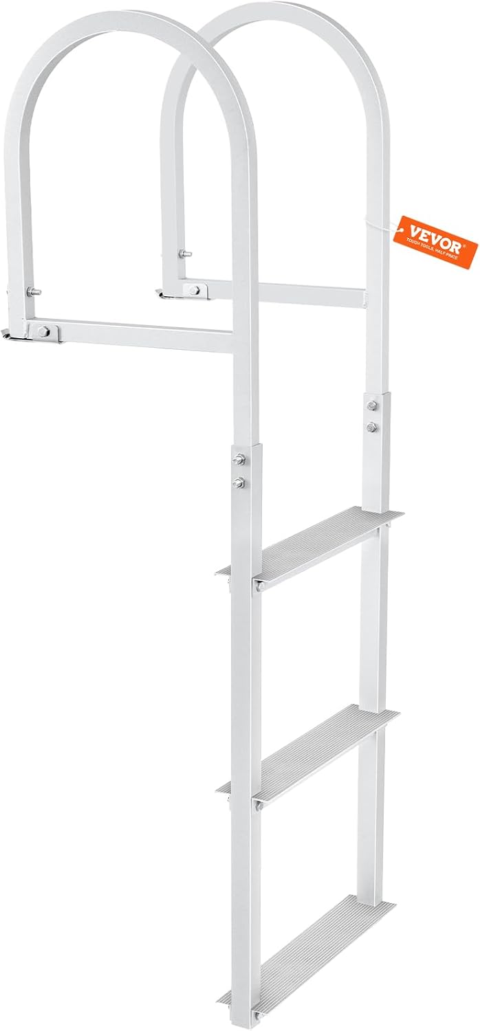 VEVOR Retractable Dock Ladder with Rubber Mat, Pontoon Boat Ladder 27"-39" Adjustable Height, Swim Ladder Aluminum 3 Step, Each Step 20.5" x 4", 350Lbs Load, for Lake, Marine Boarding, Pool