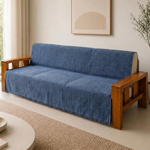 Image of Story@Home Premium Chenille Sofa Mat 3 Seater Wooden Sofa Cover | Anti Slip Sofa Cover Mat 3 Seater 180x180cm for Complete Protection | Make Your Own Sofa Mat Set - Dark Blue