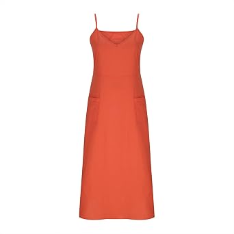 Summer Dresses for Women UK Sleeveless Cotton Linen Long Dress Spaghetti Straps Camisole Boho Flowy Maxi Dresses Plus Size Loose Comfy Beach Vacation Sundress with Pockets