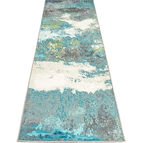 Decomall 2.5X9' Runner Rugs For Kitchen Hallyway, Abstract Modern Contemporary Long Carpet For Walkway, Green Multi #TOP2