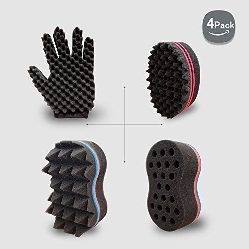 Big Holes Barber Magic Twist Sponge Curl Glove(Left)Brush Twist Hair Tutorial Kit,For Different Styles Dreadlock Curling Twist Afro Coils Wave Men and Women Hair Care Tool Set of 4(Blend)