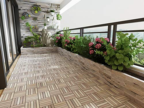 Image of Interbuild Acacia Hardwood Decking Tiles,Decking Board Organic White 30x30cm 10 Tiles = 0.9 ㎡ per Pack for Patio & Balcony