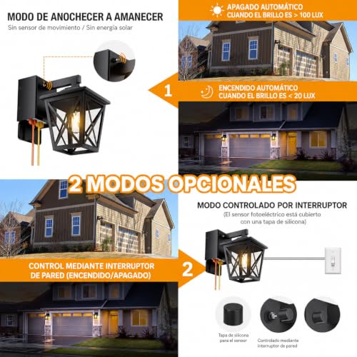 Image of Ehaho Porch Light with GFCI Outlet Aircraft Grade Aluminum Alloy Black 2PCS | Dusk to Dawn Outdoor Lights Waterproof IP 68 Upgraded 3 Lighting Modes Exterior Light with Plug for Front Door Patio Garage