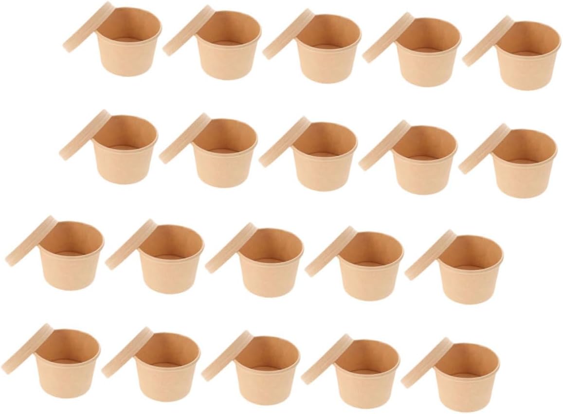SHOWERORO 50pcs 8oz Thick Kraft Paper Soup Bowls with Lids, Disposable Ice Cream Cups for Takeout, Cold Soup Containers Suitable for Restaurants and Food