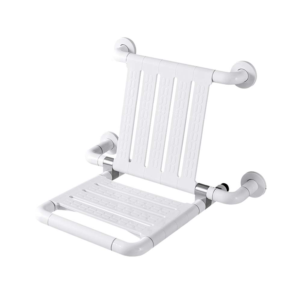 Taburete de ducha plegable, montado en la pared con respaldo, impermeable, a prueba de humedad, antideslizante, acero inoxidable 304, soporta hasta 250 kg, ideal para la seguridad del baño