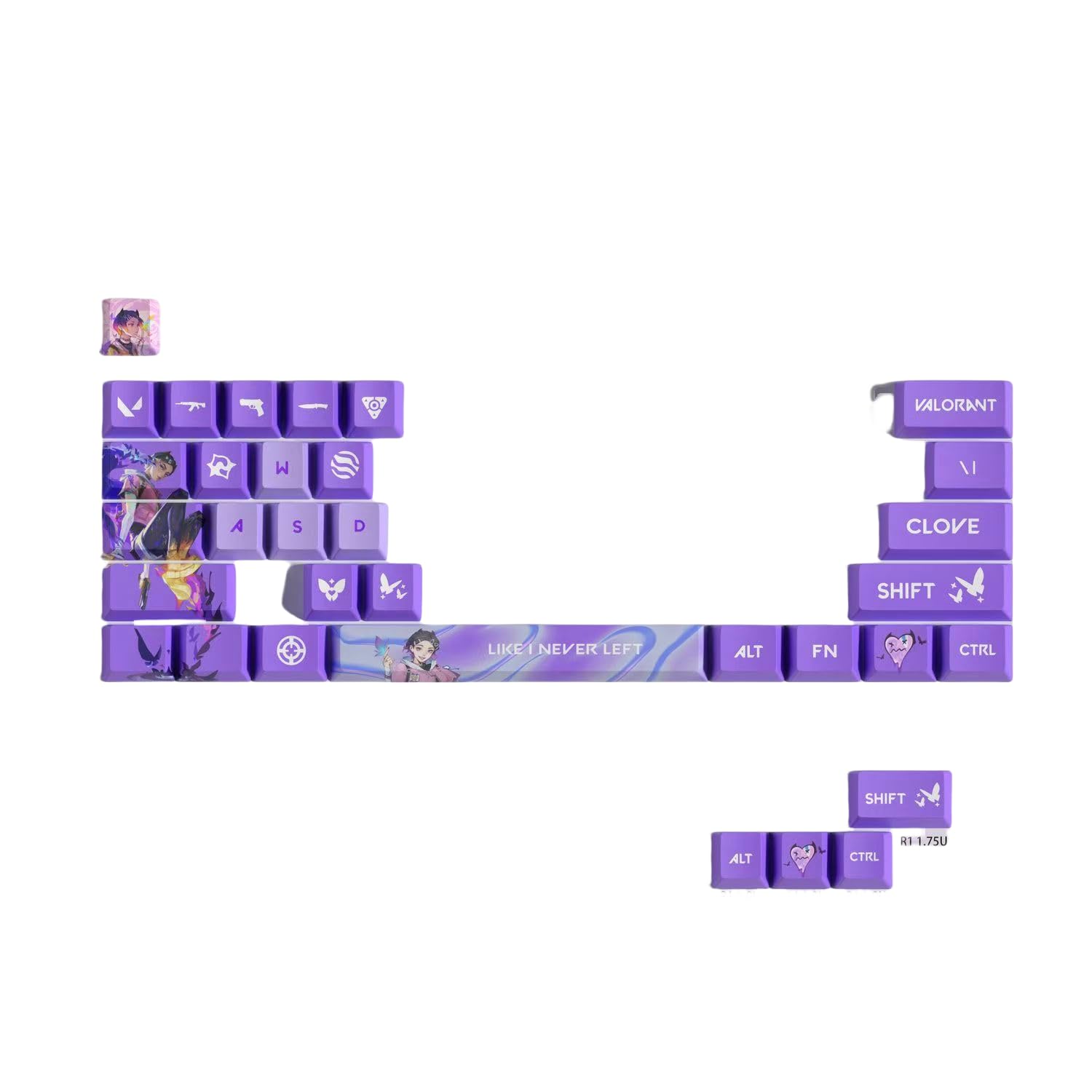 Valorant - Tapas de teclado (29) Teclas mecánicas para juegos de PC, teclado numérico, teclas personalizadas grabadas con láser con cualquier teclado mecánico (amor)