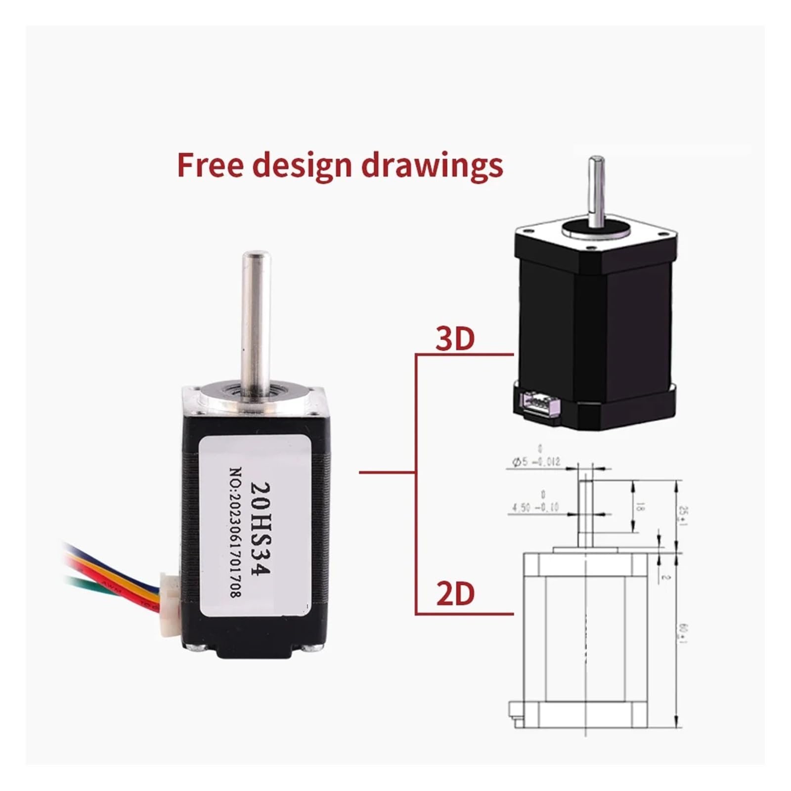 Motor Paso a Paso Motor Paso a Paso en Miniatura NEMA8 20HS34 0.021N. M 0.8A