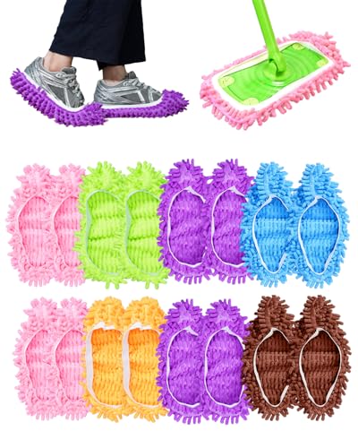 Mop Slippers Shoes 8 Pairs Microfiber Cleaning Slippers for Floor Cleaning Soft Washable Mopping...