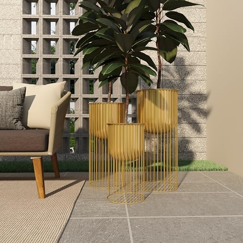 Deco 79 Metal Indoor Outdoor Planter Deep Recessed Dome Large Planter Pot with Elevated Caged Stand, Set of 3 Planters 24", 20", 16"H, Gold by Deco 79 - Used condition - Image 7