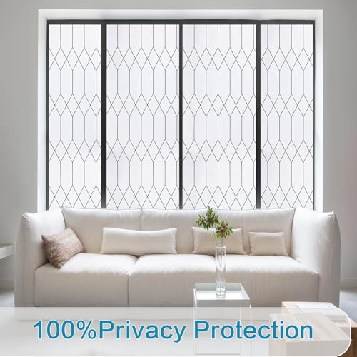 Image of Windimiley Window Privacy Film Stained Glass Static Clings, Bathroom Frosted Leaded Decorative Window Stickers, UV Heat Blocking Opaque Removable for Home Door Coverings (17.5 x 78.7in,White)