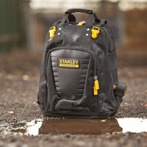 STANLEY FatMax Arbeitsrucksack (Werkzeugrucksack für die Baustelle & Werkstatt, praktische & übersichtliche Innenaufteilung, wasserdichter Kunststoffboden, gepolsterter Rücken) FMST1-80144