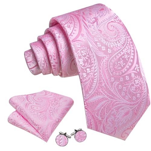 Image of Barry.Wang Flower Ties for Men Handkerchief Cufflinks Set Wedding Necktie Set Party