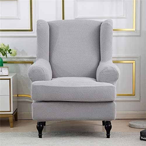 Highdi Wingback Chair Covers 2 Piece Stretch Wing Chair Slipcover, Washable Solid Color Corn Velvet Sofa Cover Furniture Protector for Armchair Chairs Hotel Living Room Bedroom (cream color)