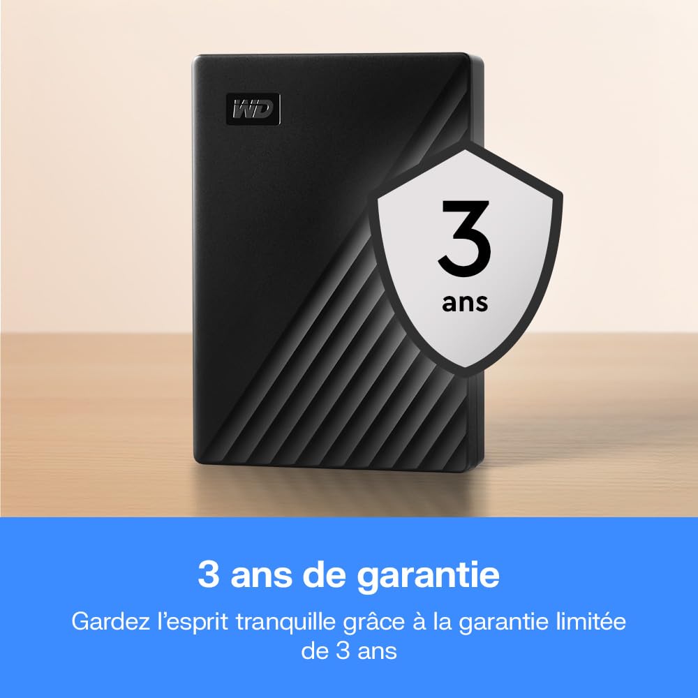 WD 4To My Passport Disque Dur Externe Portable, Parfait pour sauvegarde et stockage, Sauvegarde et protection par mot de passe, compatibilité avec PC, Xbox et PS4,