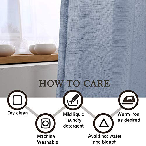 Flamingo P Linen Blended Curtains Semi Sheer Curtains 84 Inches Long Light Filtering Nickel Grommet Window Treatment Panels Privacy Added Drapes For Bedroom/ Living Room, Set Of 2, Denim #TOP7