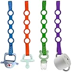 4PK Toy Safety Straps, Stretchable Silicone Pacifier Clips Baby Toddler Bottle Toy Harness Straps for Strollers, High Chair, Shopping Trolley,Cars,Hanging Baskets,Cribs,Bags