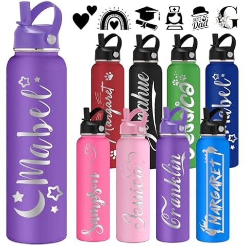 Bllkloruek Custom Water Bottle Personalized for Kids Adults Name Engraved Customized Insulated Water Bottles with Straw Lid - 12/18/24/32/40 Oz Cover