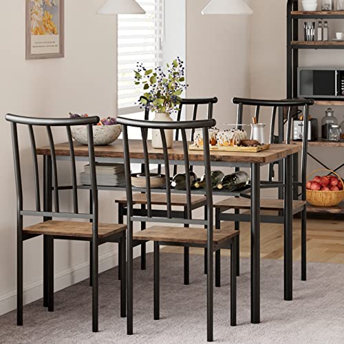 Alkmaar Dining Table Set For 4, 5 Piece Kitchen Table And Chairs Set, Dining Table Set With Wine Rack, Industrial Rectangular Dining Table For Small Space, Apartment, Retro Brown #TOP9