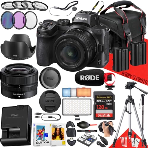 Nikon Z5 Mirrorless Camera with NIKKOR Z 24-50mm f/4-6.3 Lens + 128 GB Memory + RODE Microphone + LED Light + Monopod + Filters + Tripod + More (34pc Bundle) (Renewed)