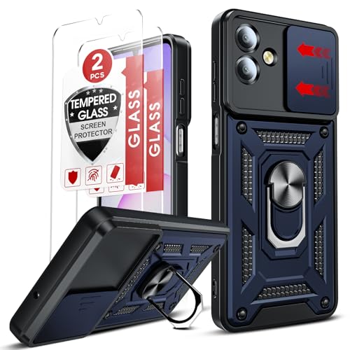 LeYi Compatible for Samsung Galaxy A07 Phone Case: Samsung A07 Case with 【2 Packs】 Screen Protector, Magnetic Stand & Camera Cover, Military-Grade Protection for Samsung A 07 4G Phone case, Blue