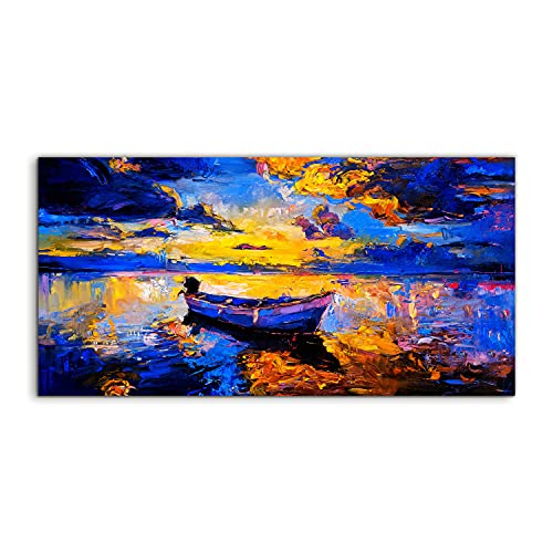 Art mural trempé haut de gamme paysage marin et bateau 120x60cm