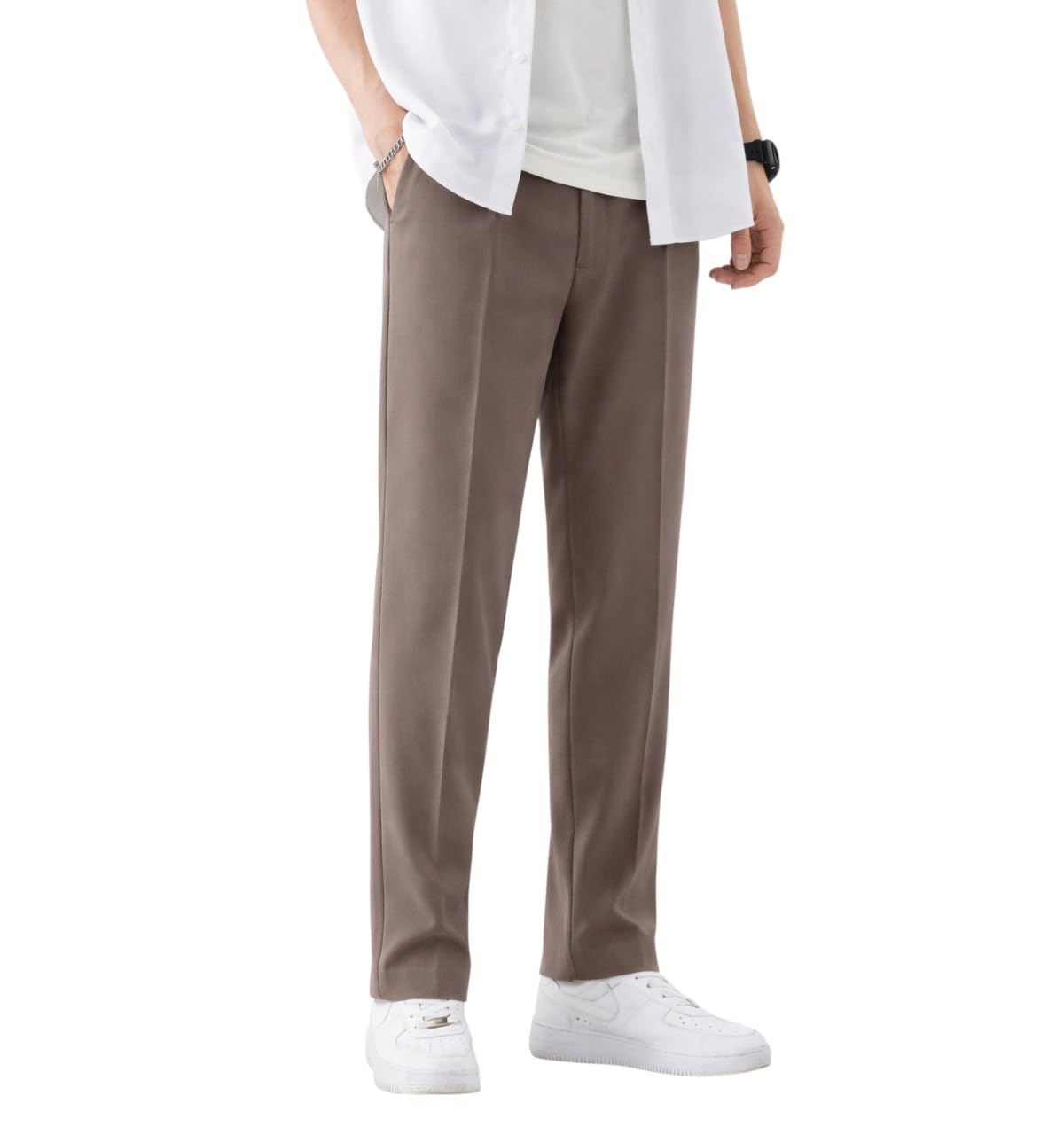 Men's Casual Regular Fit Trousers, Japanese Imported Fabric, Light Stretch, Button Closure, Full Length-picture-44