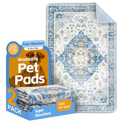 Image of Washable Pee Pads for Dogs, 2 Pack Reusable Puppy Training Pads 36 inchx36 inch Super Absorbent Waterproof Dog Training Pads, Non-Slip Potty Pads, Whelping Pads Litter Mat Blue Medallion