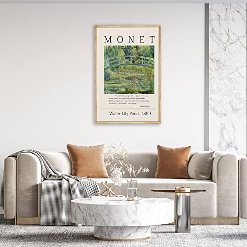 Monet Wall Art Collection Canvas Japanese Bridge (The Water-Lily Pond), 1899 Prints Wrapped Gallery Wall Art Stretched And Framed Ready To Hang 12"X16" Natural Framed #TOP3