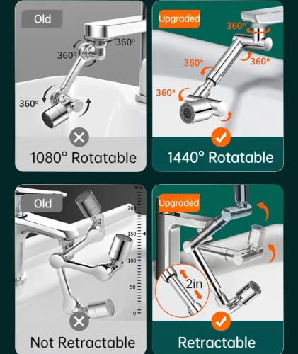 Upgraded 1440° Retractable Swivel Faucet Extender, Copper Robotic Arm Rotatable Faucet, 2 Water Outlet Modes Splash Filter Faucet Aerator For Kitchen Bathroom (1) #TOP5