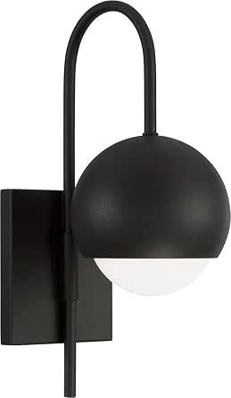 Capital Lighting 651611BI Dolby Modern Art Deco Retro/Vintage Contemporary Soft White Glass Orb Wall Sconce Light, 1-Light 60 Watt, 16" H x 6" W, Black Iron