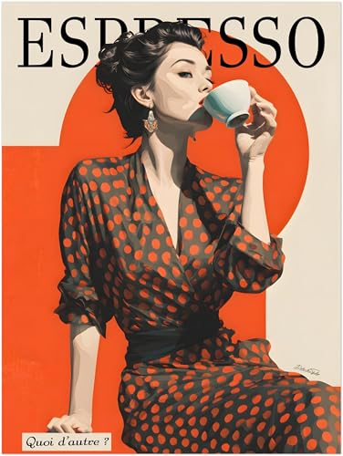 Poster espresso rétro coloré pour égayer un mur de cuisine sombre ou linéaire