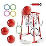 FARYODI Pool Basketballkorb, Basketballkorb für Erwachsene mit 4 Poolbällen und Pumpe, Schwimmende Aufblasbare Basketballspiele, Outdoor Spielzeug für Schwimmbad, Sommerpartys für Erwachsene (Rot)