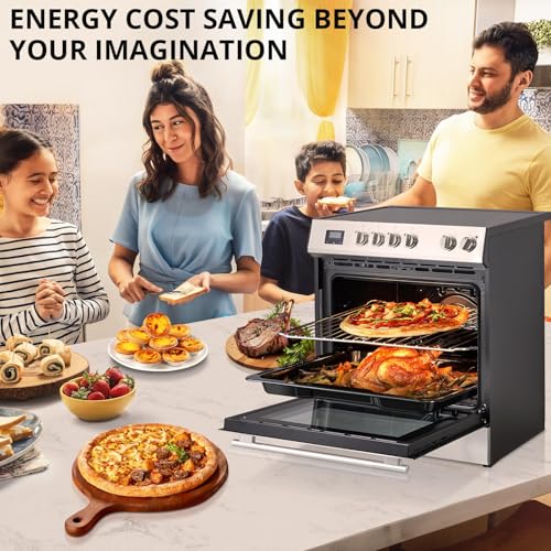 30" Electric Oven, Freestanding Range, 4 Sealed Burners, 5cu. Ft. Capacity, Slide-In Convection Oven, Easy Reach Racks, Touch Panel, Stainless Steel