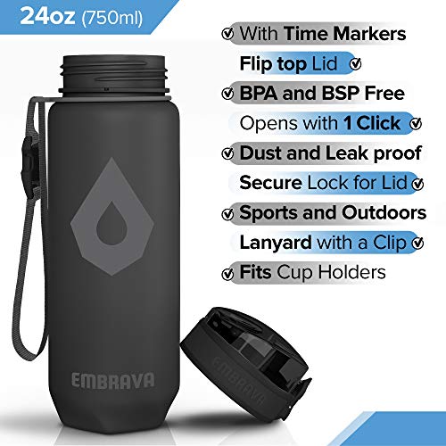 Image of Embrava Sports Water Bottle (24oz, Black) Fast Flow Flip Top Lid