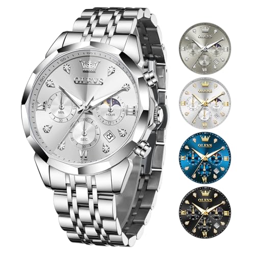 Image of OLEVS Watch Men Stainless Steel Watches Luxury Chronograph Men Wrist Watch | Multifunction,Diamond, Date, Business, Classic,Dress Watch for Men, Gift for Men, reloj de Hombre
