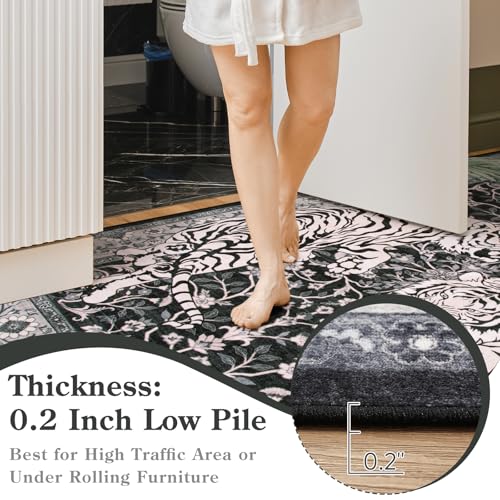 Moynesa Tiger 8x10 Area Rug, Washable Boho Rugs for Living Room, Vintage Large Soft Dining Room Rug, Non Slip Ultra Thin Stain Resistant Floor Carpet for Home Office Bedroom, Black