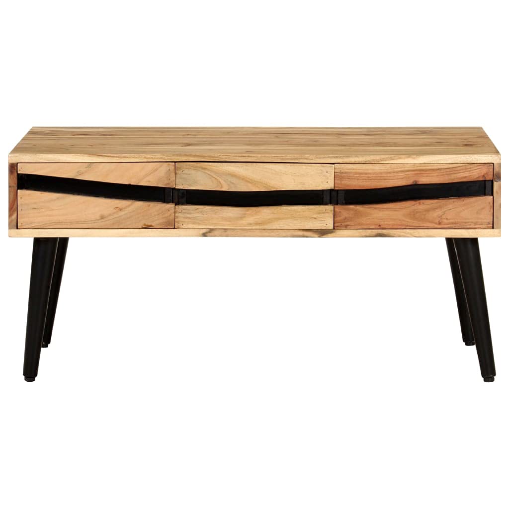 Table basse bois massif d'acacia d'une qualité artisanale avec piètement en fer noir