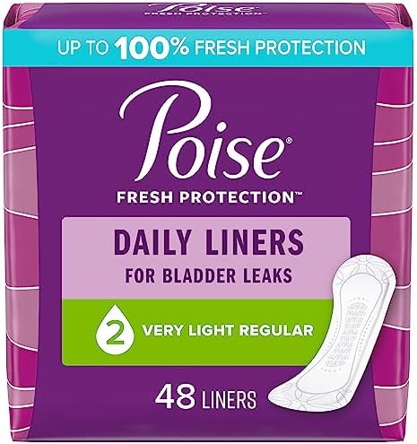 Poise Daily Incontinence Panty Liners, 2 Drop Very Light Absorbency, Regular, 48 Count of Pantiliners, Packaging May Vary